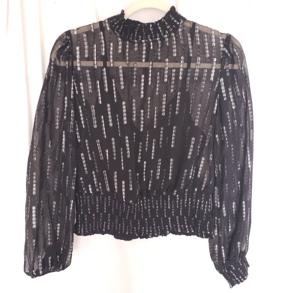 Express Women Black Mock Neck Long Sleeve Sheer Pattern Blouse Size M